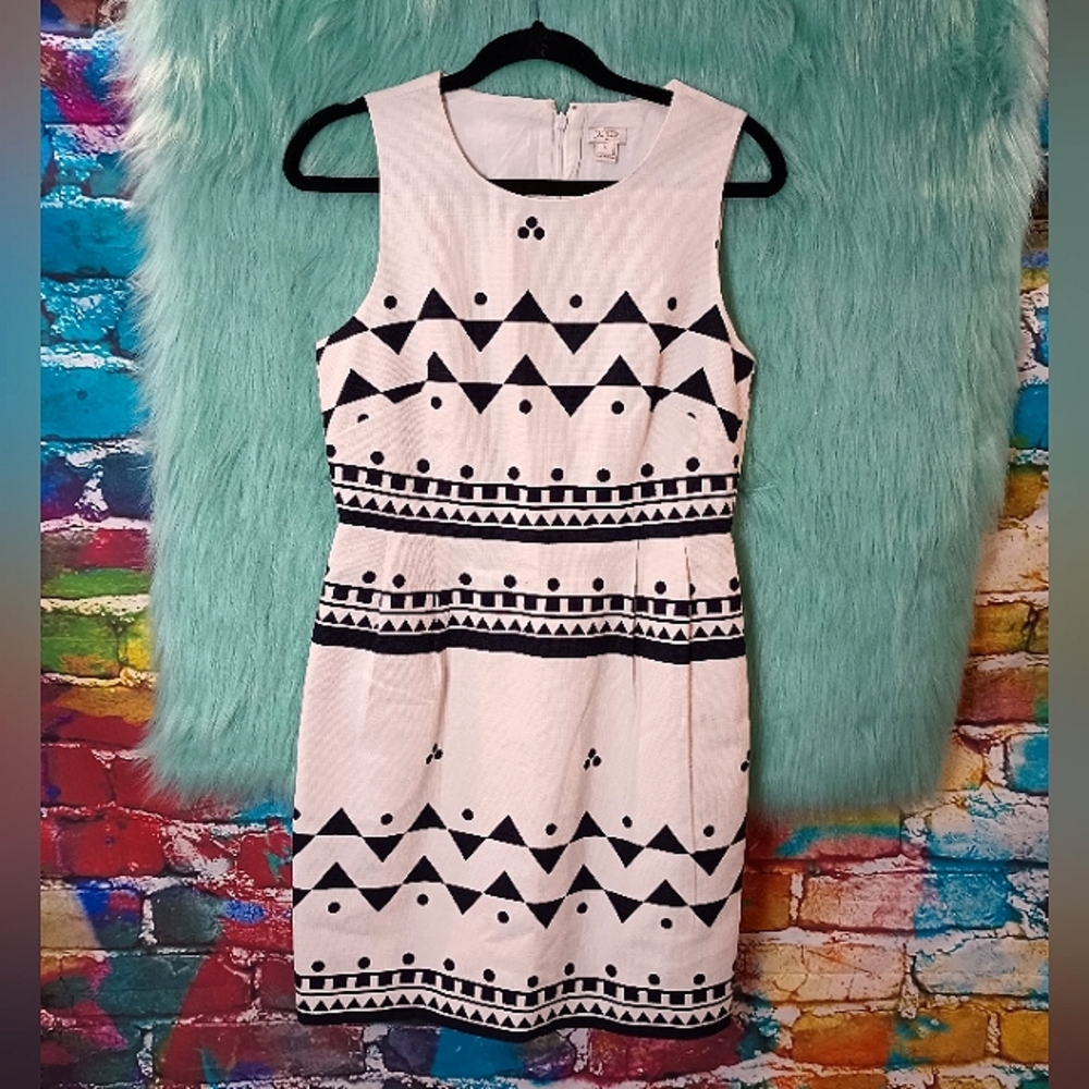 J Crew White and Navy Blue Pattern Sleeveless Back Zip Dress Size 6 - Picture 1 of 9